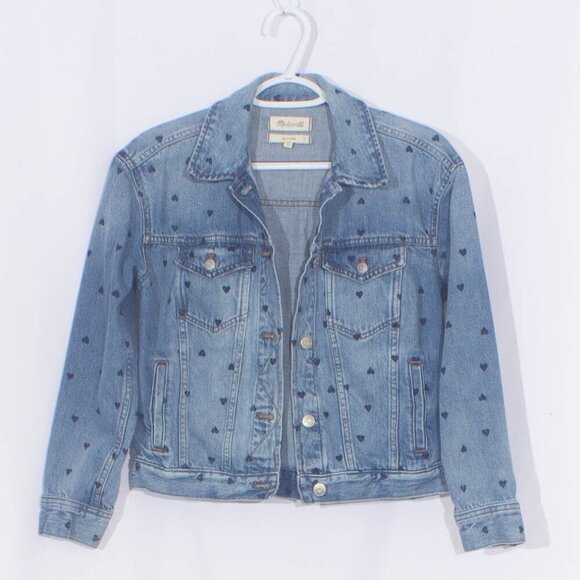 MADEWELL The Boxy Crop Jean Jacket Heart Edition Print Size XS - Picture 4 of 11